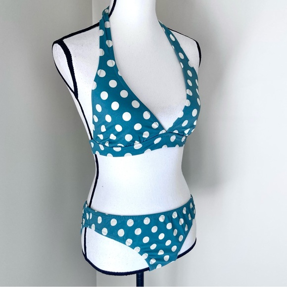 J Crew Teal and Cream Polka Dot Bikini Size M - Picture 4 of 8